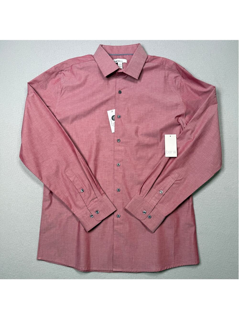 Bar III Men's Slim Fit Chambray Dress Shirt Red large 16-16.5" $70